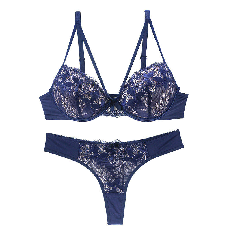 Lace Bra & Thong Set - Elegant Underwired Lingerie Push Up Underwear For Women Lace Bra Set