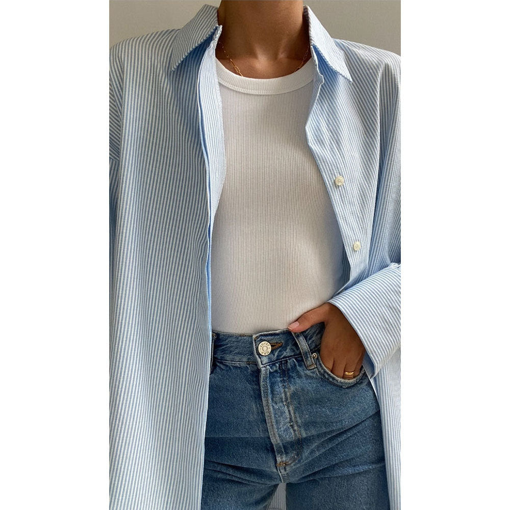 Button Long Sleeve Striped Cardigan
