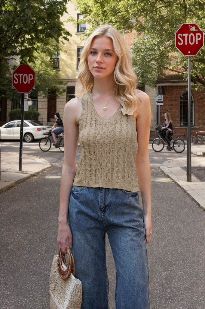 Textured Ribbed Knit V-Neck Tank Top Women's V-neck Tank Vest Fashion Casual Knitted Solid Color Tops