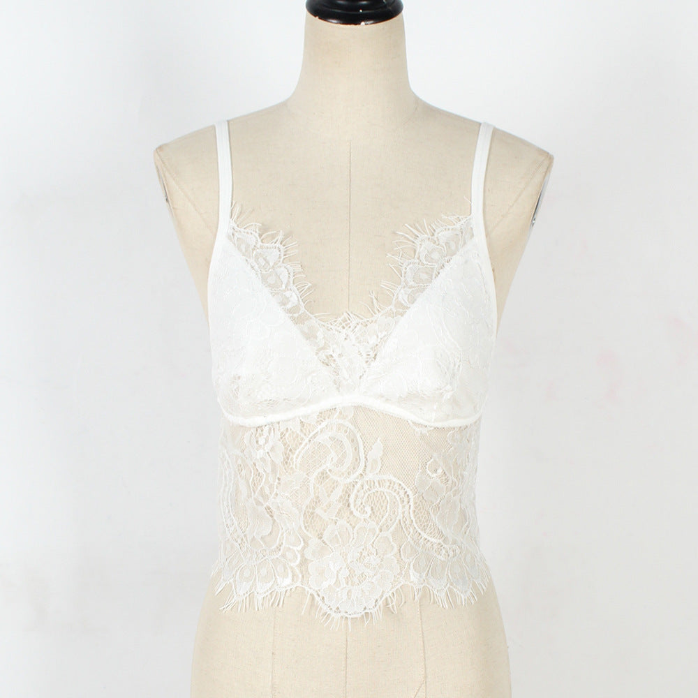 Deep V-Neck Lace Bustier Top Spaghetti Strap Bra Top For Women