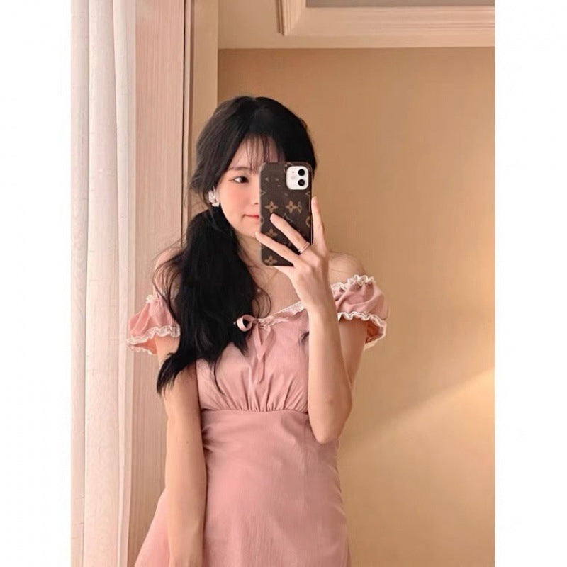 Autumn New Style French Slim Hot Girl Lace Design Short Dress