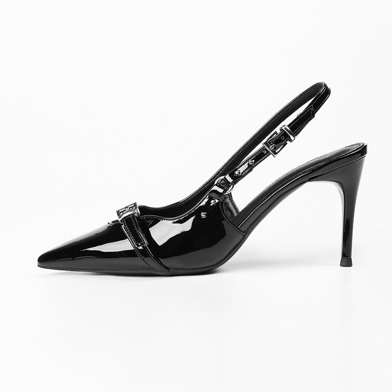 Elegant Pointed Toe High Heels with Ankle Strap & Buckle Slim Heel Pointed Large Heel Sandals