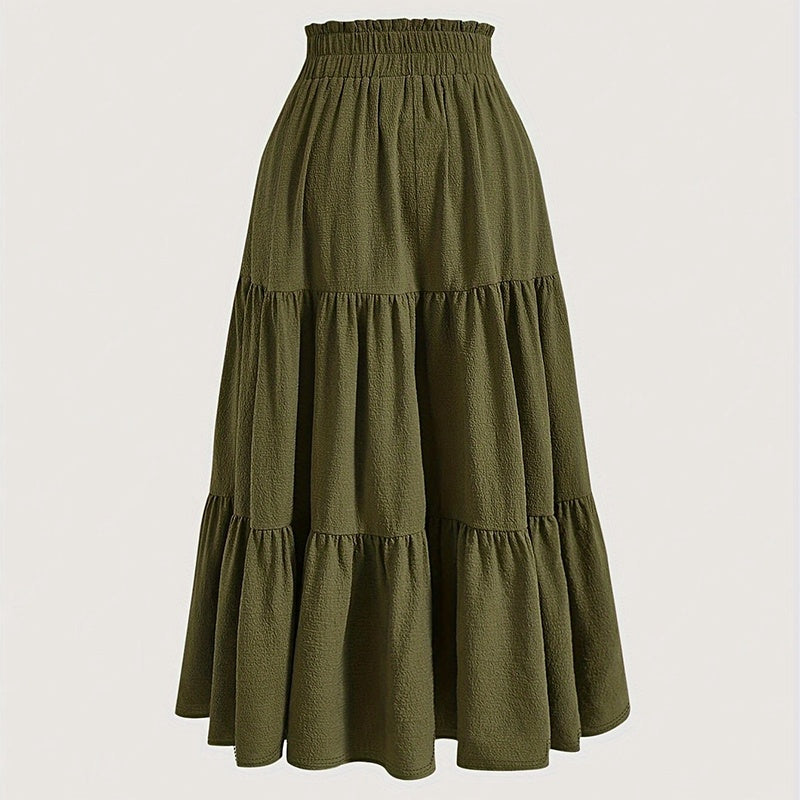Solid Color High-Waist Knot Detail Flowy Pleated Midi Skirt - Elegant A-Line Skirt For Spring Summer