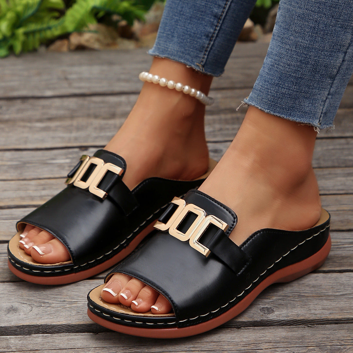 Comfortable Slip-On Buckled Design Fashion Slides For Women