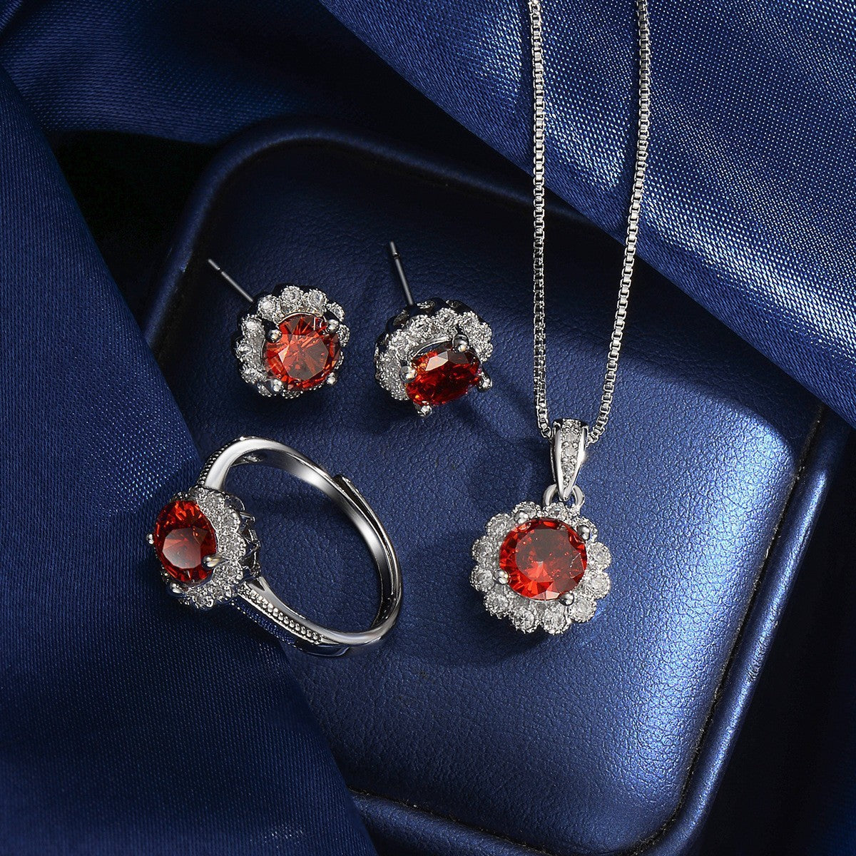 Elegant Radiance Jewelry Sets – Sparkle in Every Color Blue Red Yellow Green Purple White Gemstone Zircon Necklace Suit