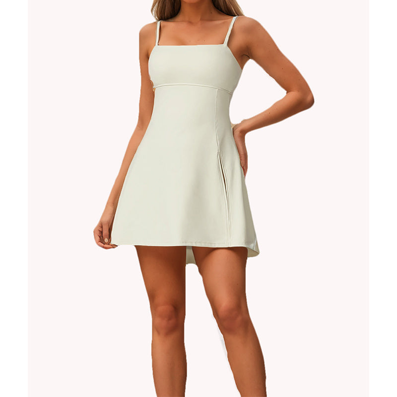 Spaghetti Strap Tennis Dress With Shorts Workout Side Slit Active Golf Dresses