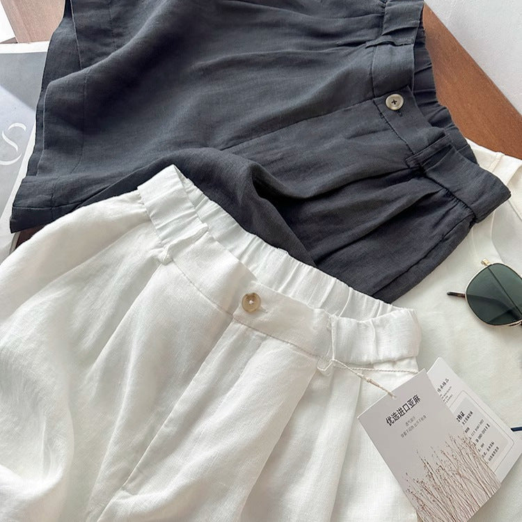 Fashionable Slimming Woven Belt Linen Shorts