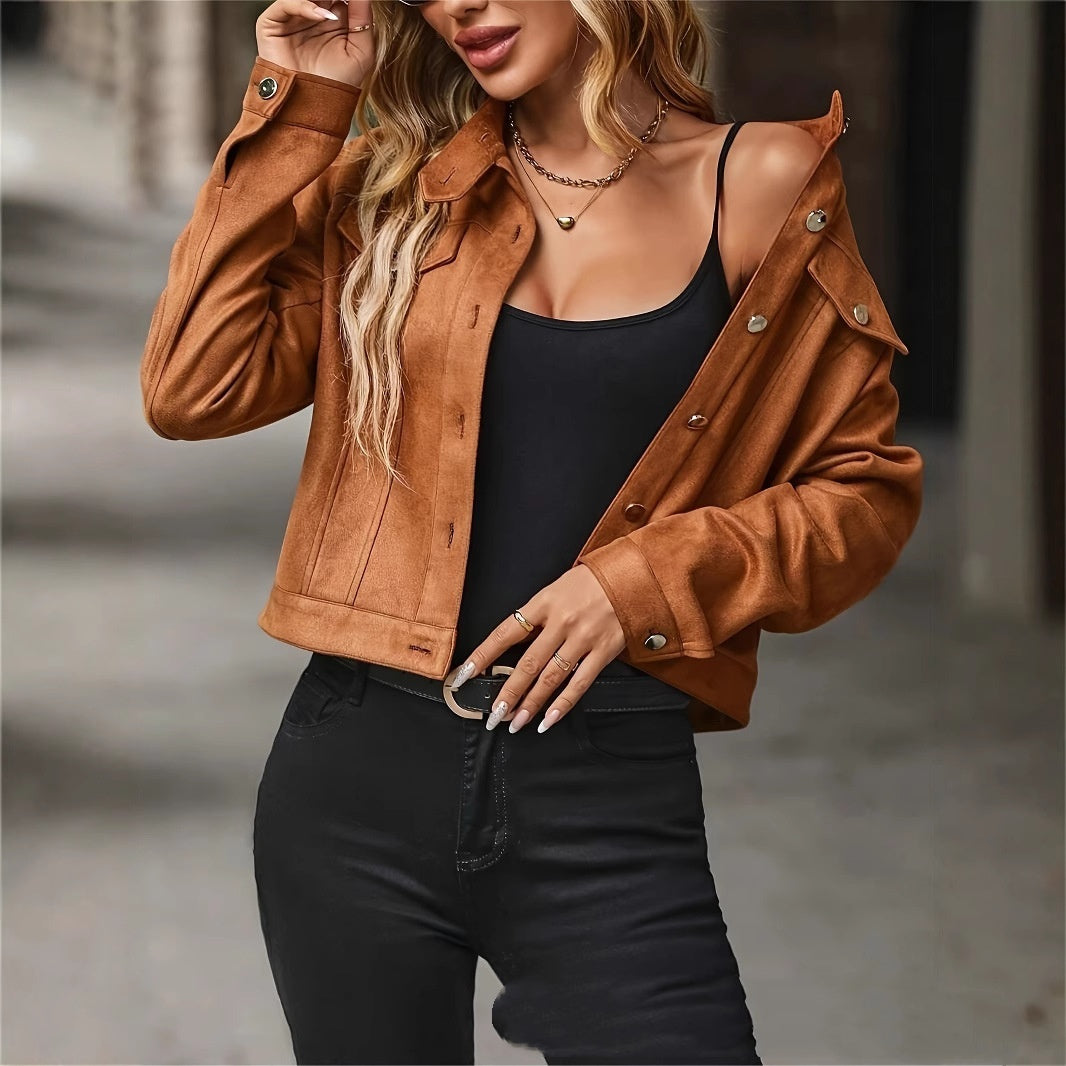 Retro Short Full Sleeved Cropped Casual Jacket