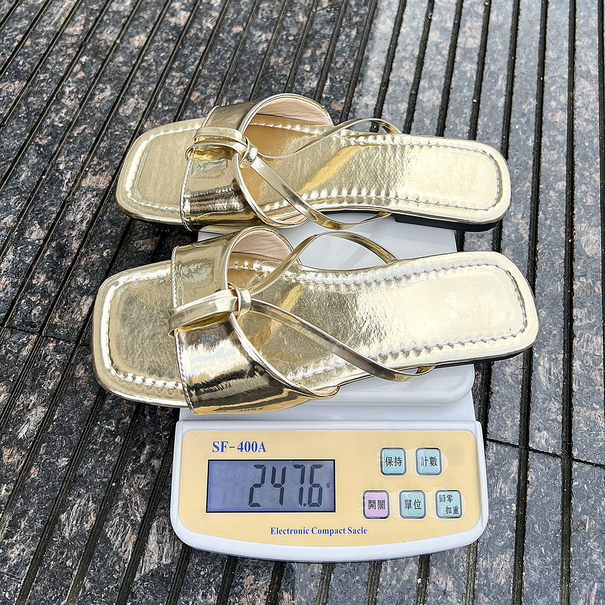 Versatile Summer Vacation Sandals for Women's One-line Glossy Square Toe Solid Color Slippers