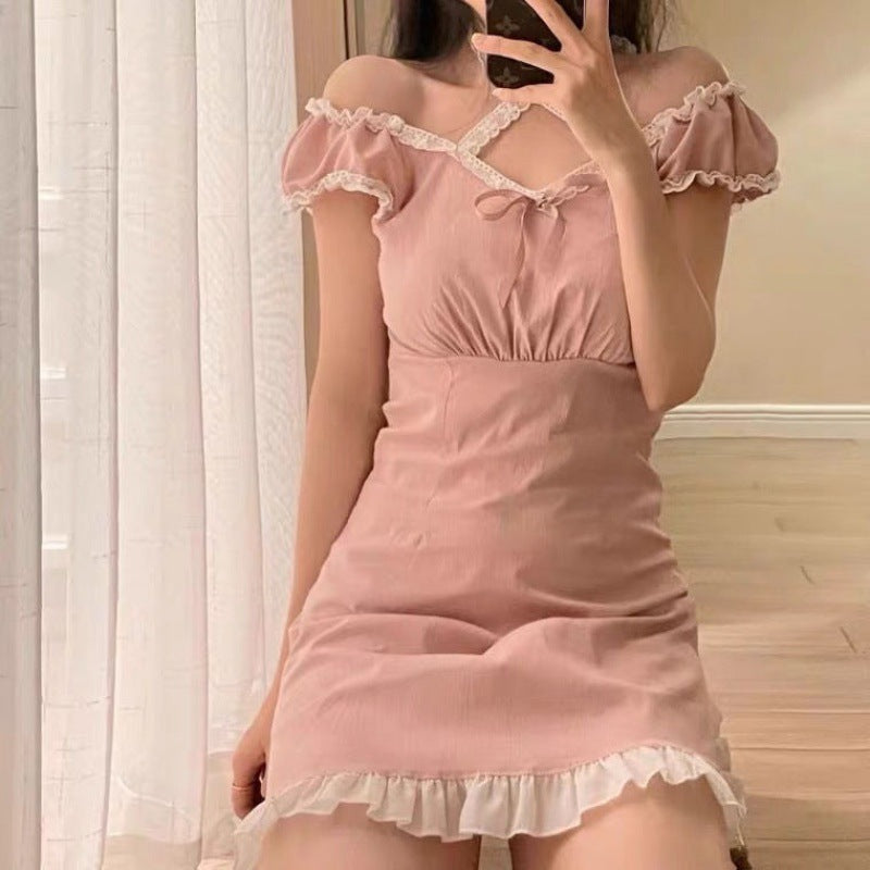 Autumn New Style French Slim Hot Girl Lace Design Short Dress