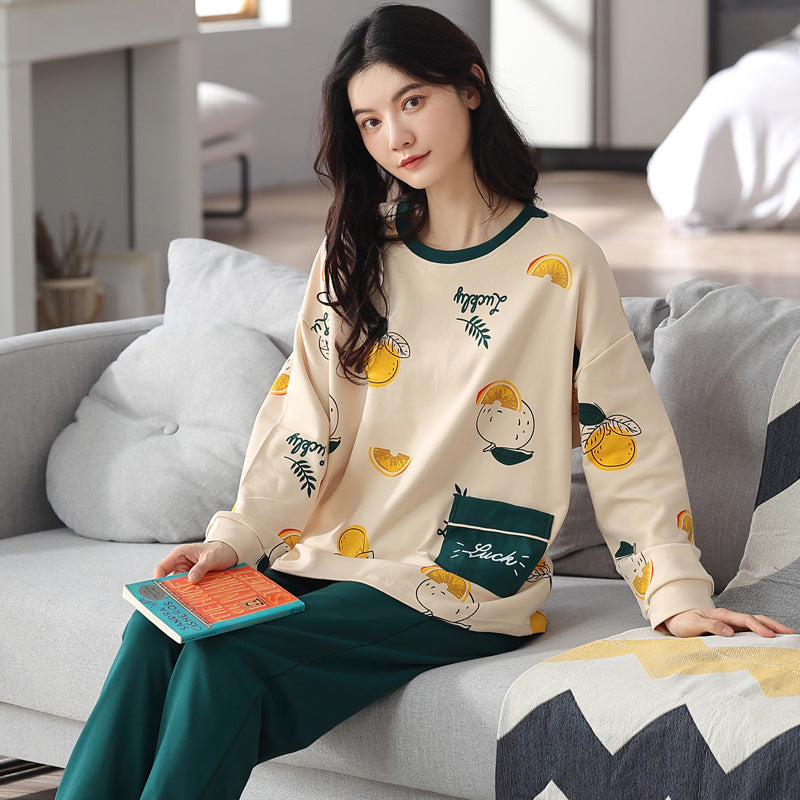 Comfy Women's Cartoon Pattern Sleepwear Set Loose Print Pajamas Women Autumn Winter Pajama Set Long Sleeves And Trousers Elegant Sleepwear Girl Loungewear Home Clothes