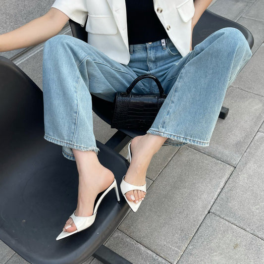 Trendy Backless High Heels | Versatile Dress & Casual Mules Simple Pointed Stiletto Heel High Heels