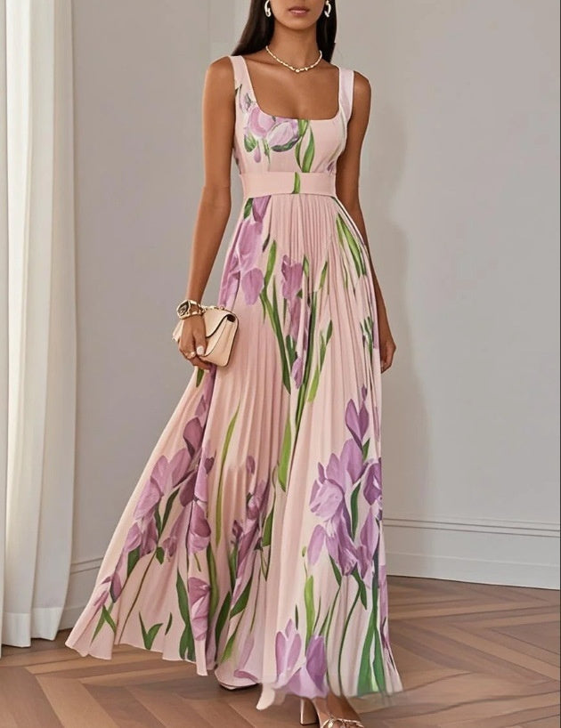 European And American Pleated Printing Dress For Women's