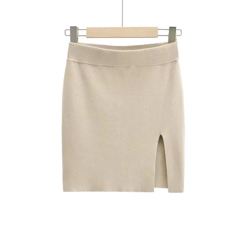 Short Skirt Fashion Side Slit Slim Knit For Women