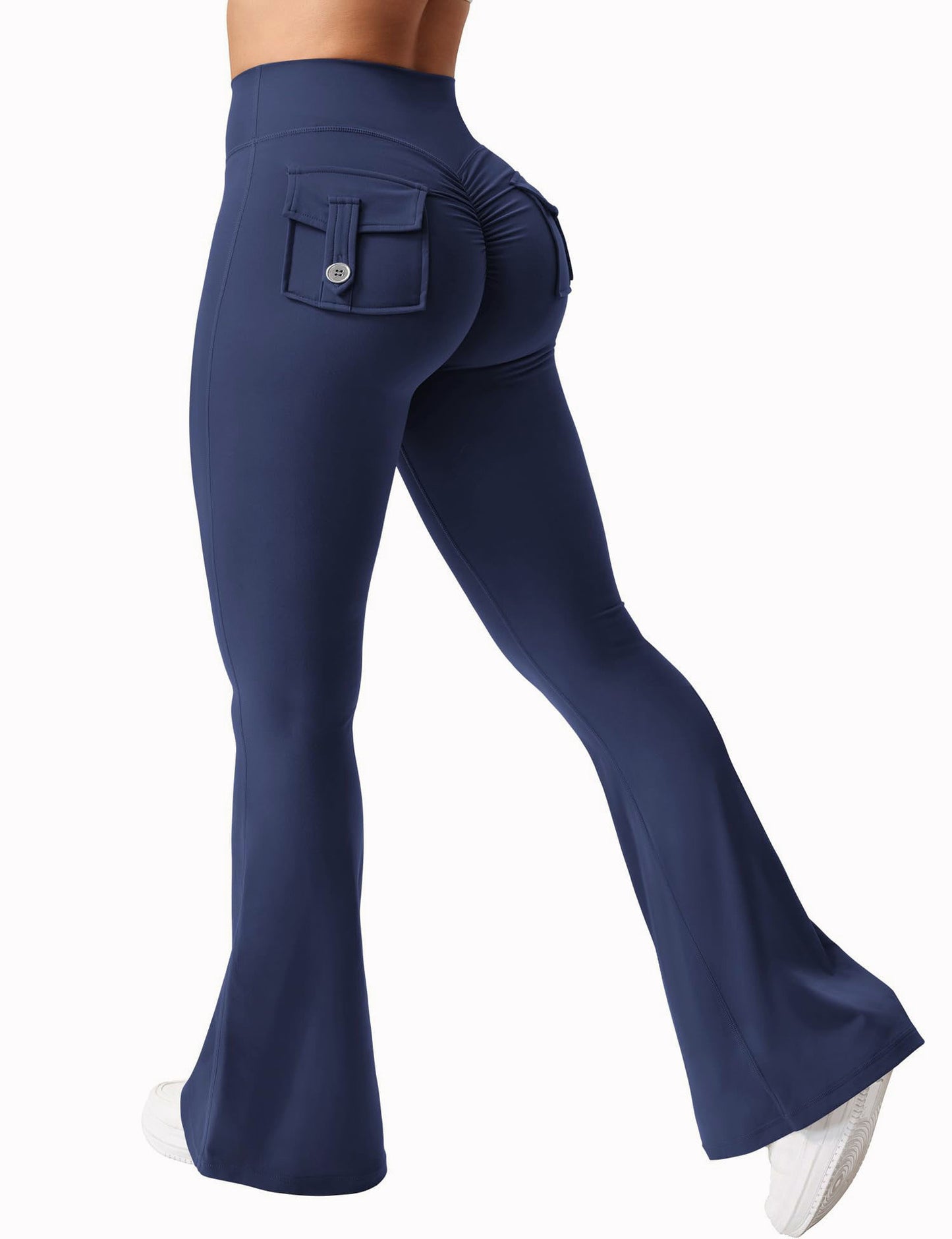 SnatchFit Flare Pocket Leggings – Sculpt, Lift, Stride Cargo Pocket Pants Elastic High Waist Fitness Pants