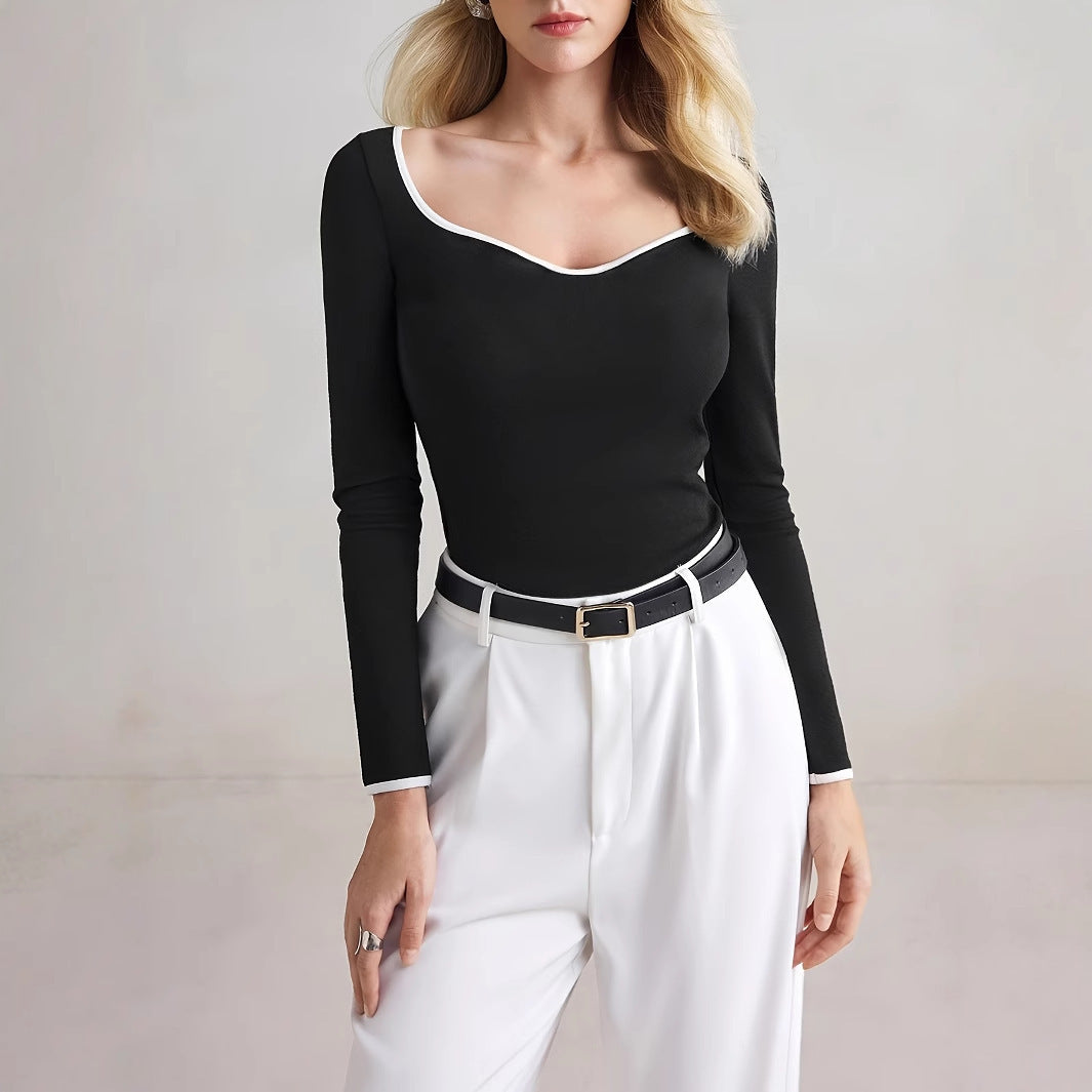Slim-fit Elegant Color-matching Long-sleeved Casual T-shirt