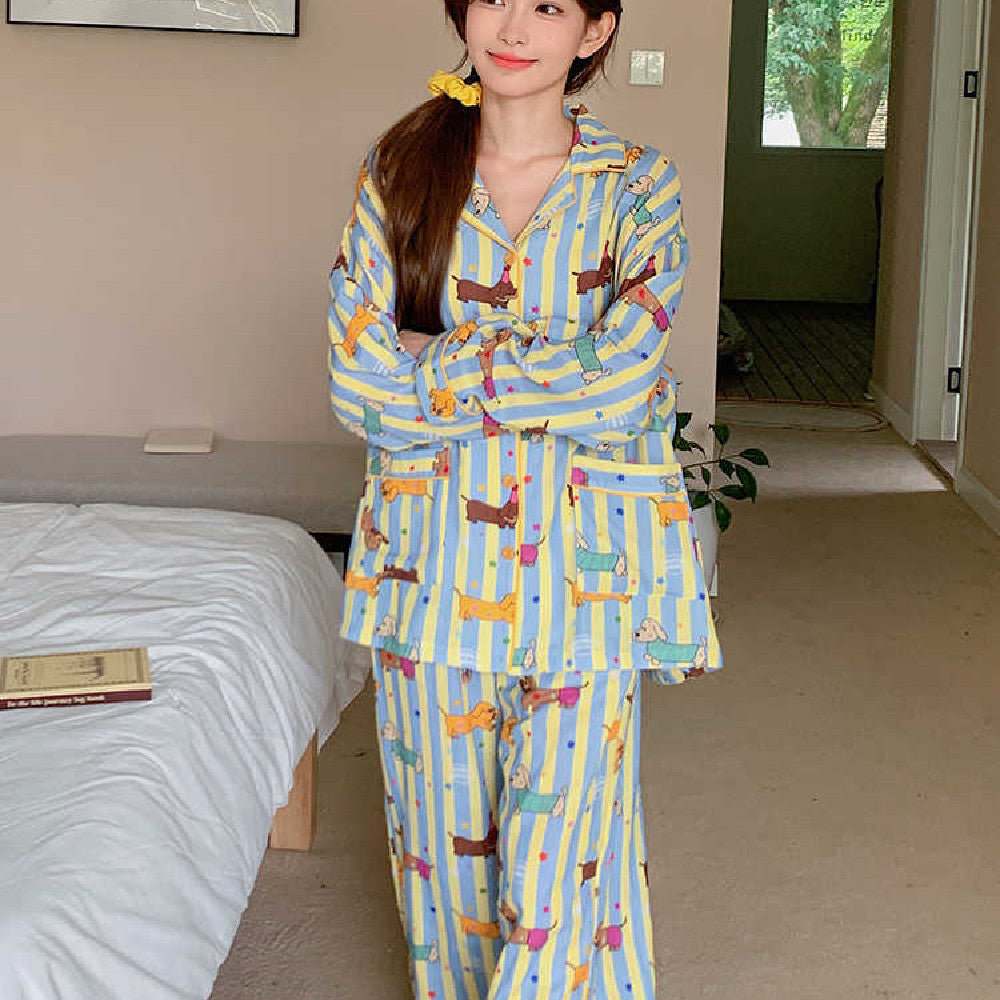 Cotton Pajamas Korean Style Cotton Homewear Can Be Worn Outside Simple Set