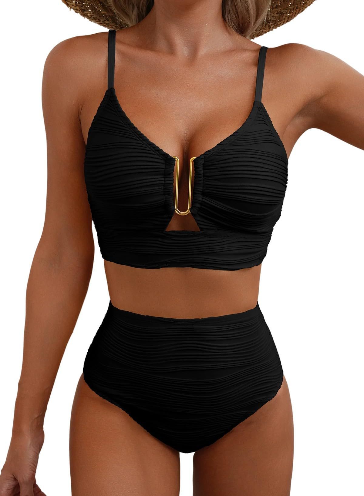 Ruched Elegance – High Waist Chic with a Modern Twist Bikini V-neck Hollow Swimsuit High Waist Women