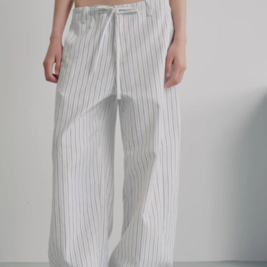 Striped Blue And White Drawstring Banana Pants