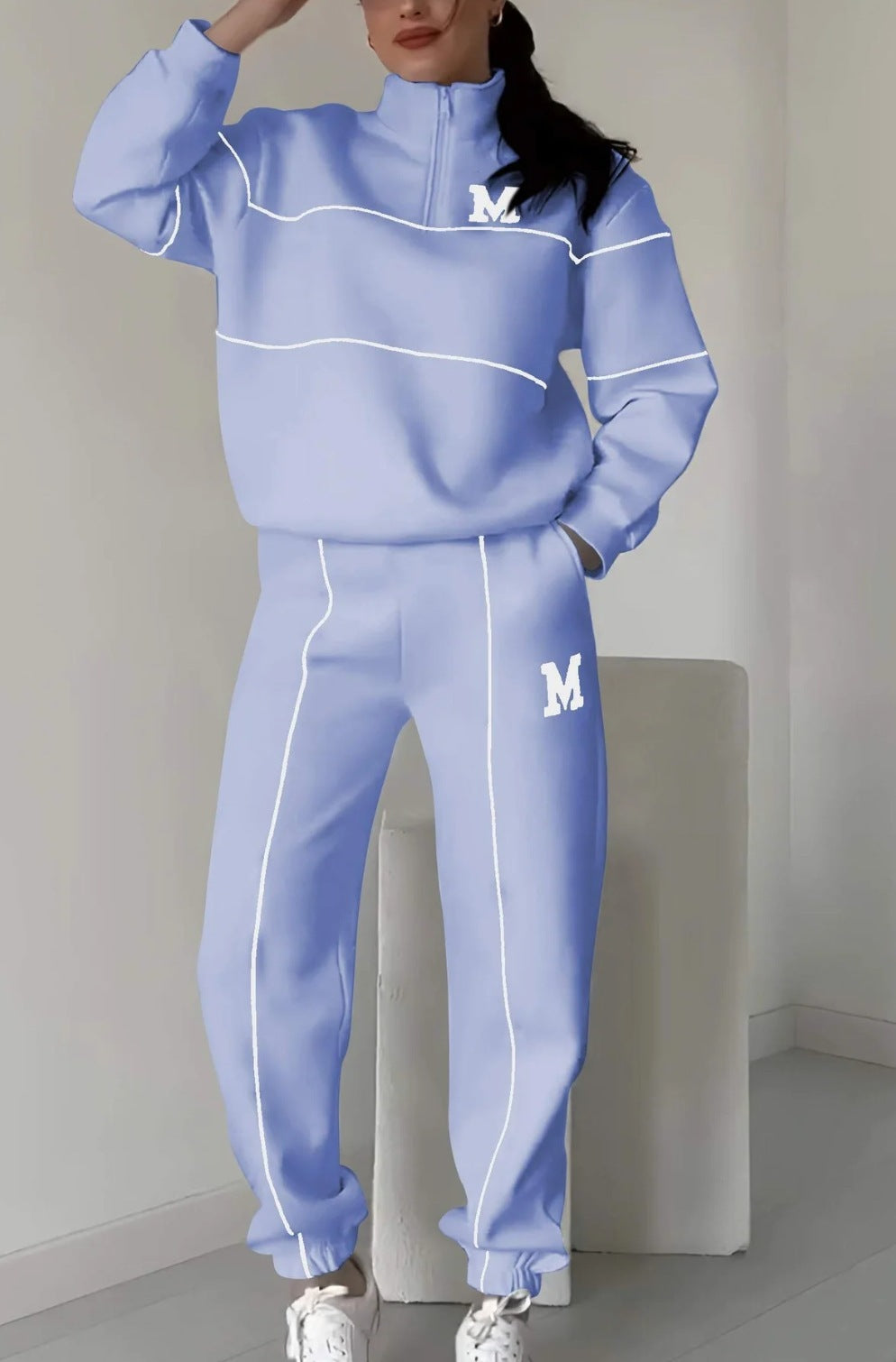 Michigan Varsity Lounge Set – Cozy Fit, Classic Edge Women's 2 Piece Outfits Lounge Hoodless Pullover Sweatshirt Sweatsuit Sets Sweatshirt Baggy Fashion Sweatpants With Pockets