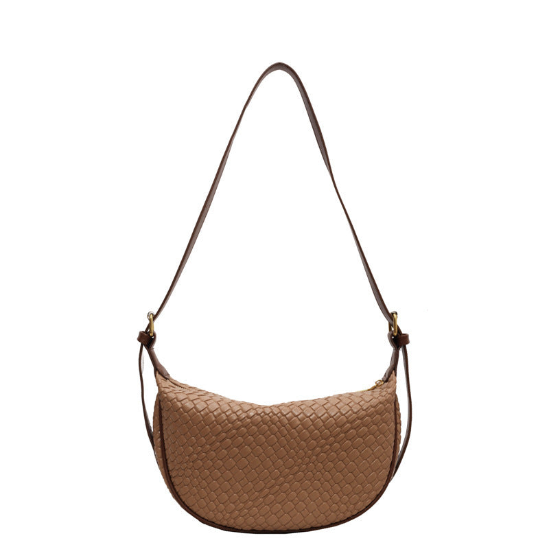 Woven Crescent Shoulder Bag – Casual Textured Sling in Neutral Tones Dumpling Bag Casual Crossbody Shoulder Bag For Women's