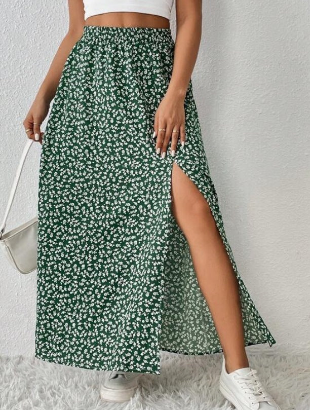 Women's Floral Split High Waist Printed Boho Skirt