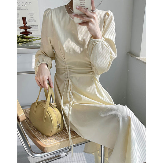 Waist-in Retro Korean Style French Simple Temperament Long Skirt