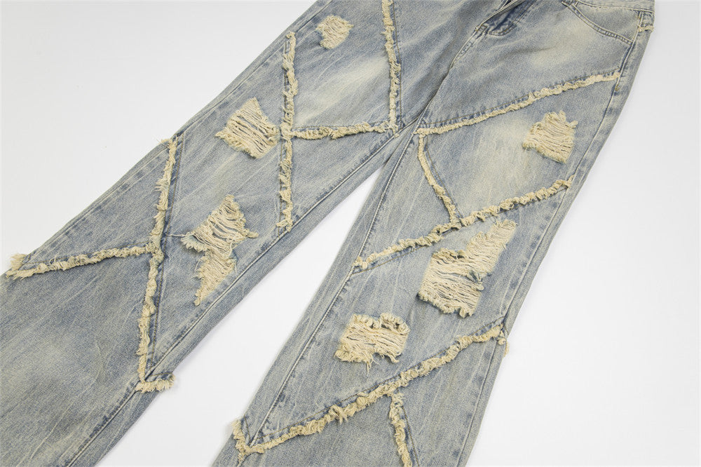 Distressed Patchwork Baggy Jeans – Vintage Y2K Grunge Denim Ripped Stitching Jeans For Men And Women