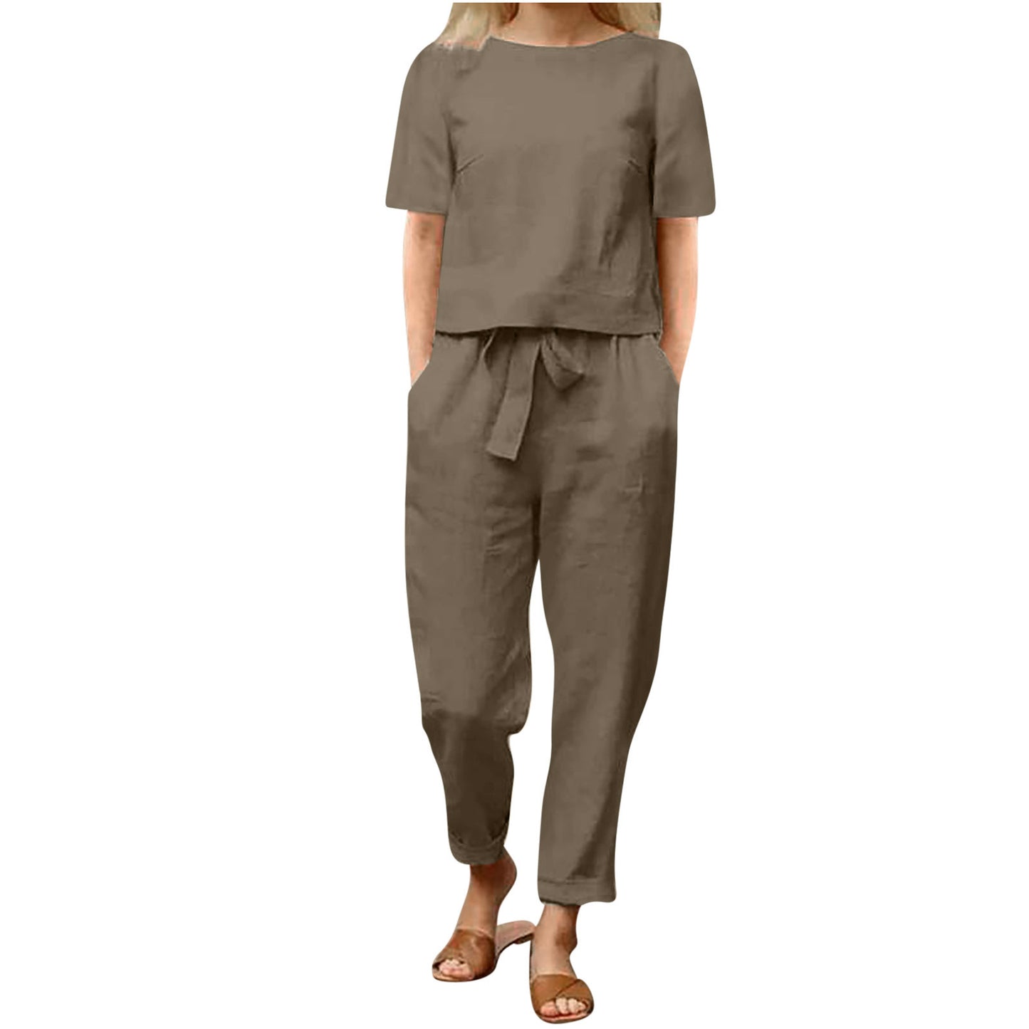 Cotton And Linen Wide-leg Pants Suit For Women's