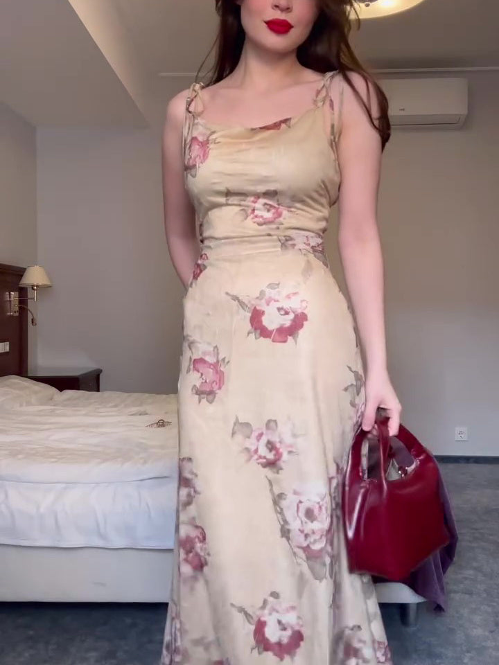 Elegant Printed Lace-up Maxi Bodycon Dress For Women's