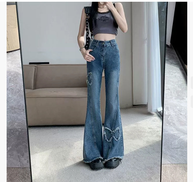 Butterfly Bliss – Flared Denim with Y2K Edge American Retro Butterfly Embroidery Slightly Flared Jeans Women