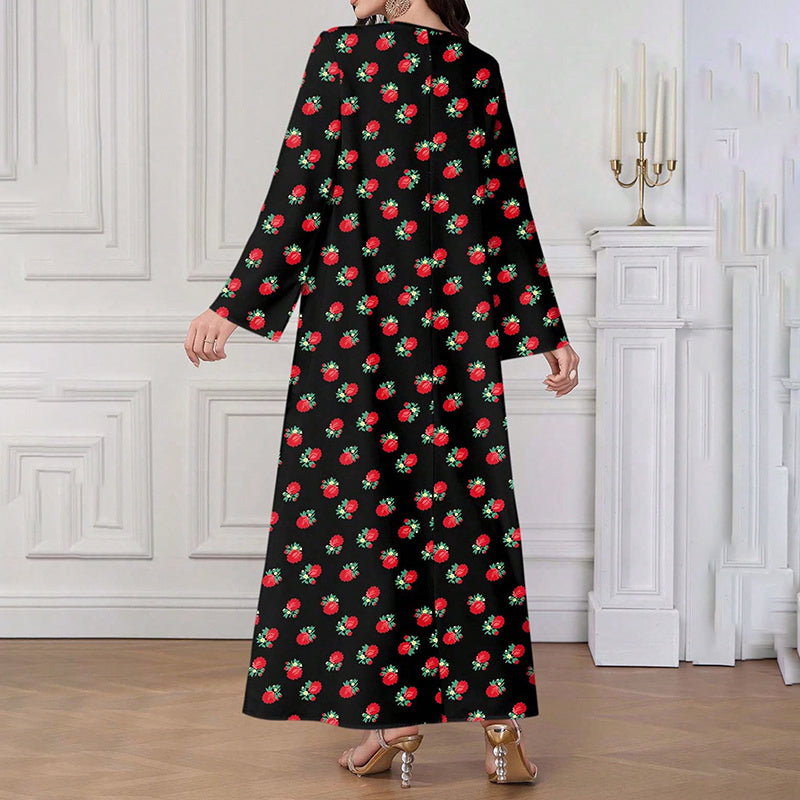 Ethnic Maxi Dress - Bohemian Embroidered Floral Print V-Neck Retro Long Dress