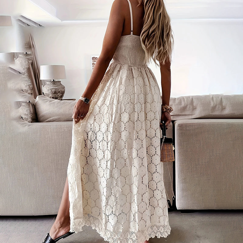 Summer Elegant Lace Jumpsuit - V-Neck Sleeveless Romper With Intricate Detailing