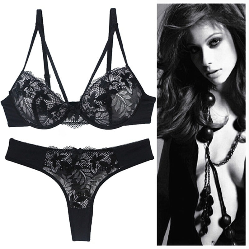 Lace Bra & Thong Set - Elegant Underwired Lingerie Push Up Underwear For Women Lace Bra Set