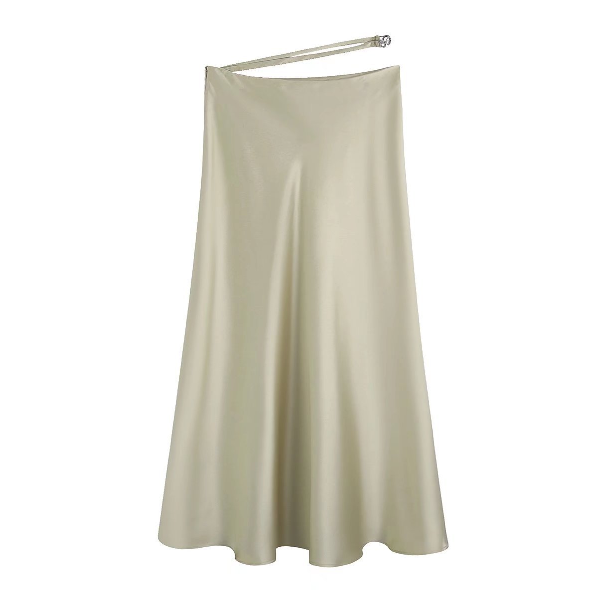 High Waisted Silk Satin Midi Skirt