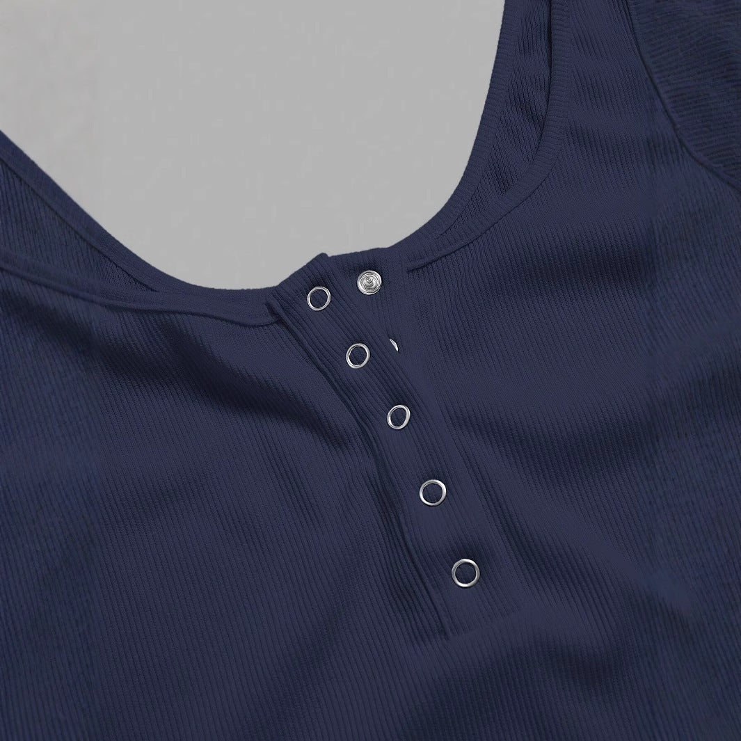 Summer Button Vest Solid Color Texture Pullover