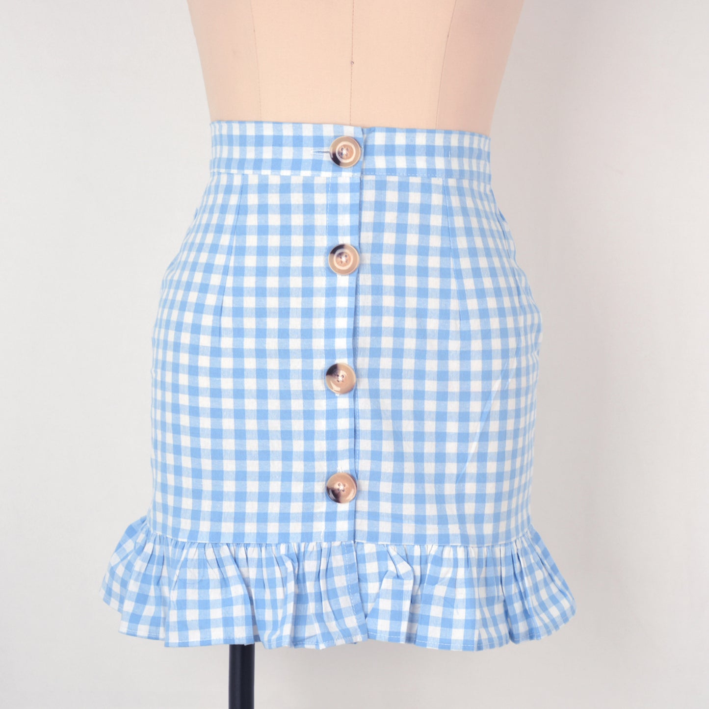 Plaid Lotus Leaf High Waist Skirt For Women's