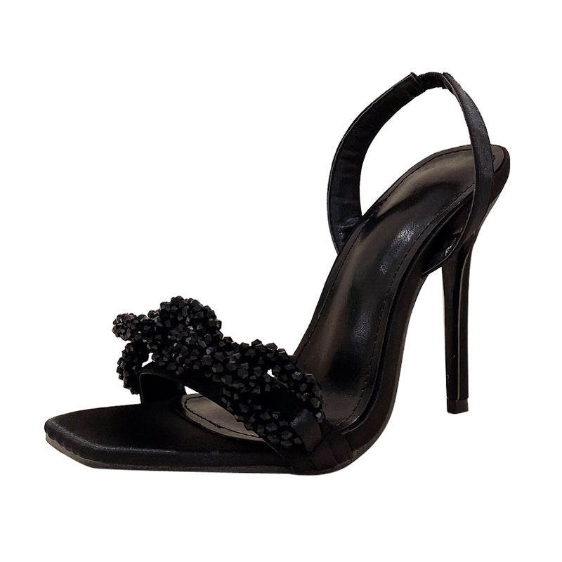 Crystal Beads Chain Pointed Stiletto Heel High Heel Sandals