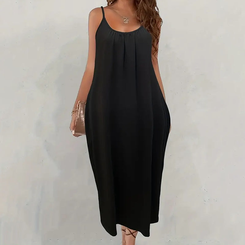 Casual Summer Spaghetti Straps Maxi Dress With Pockets Loose Fit Long Dress
