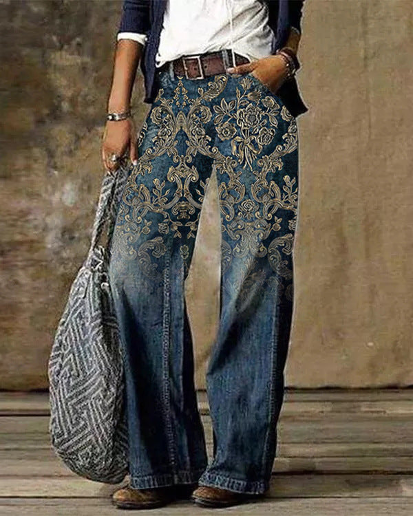 Diagonal Cloth Jeans 3D Pattern Casual Jeans For Women's