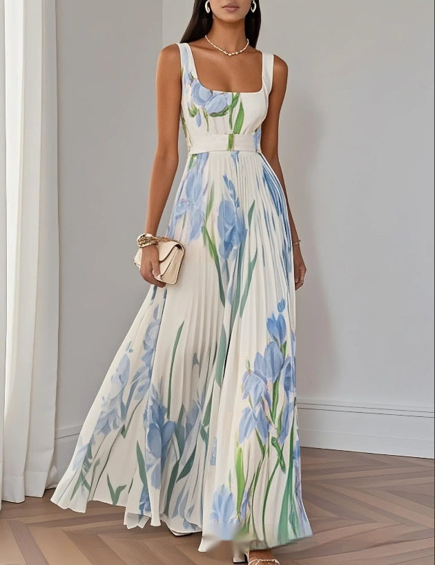 European And American Pleated Printing Dress For Women's