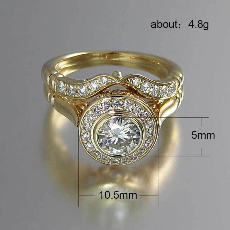 Dazzling Gold Halo Engagement Ring & Wedding Band Set Gold Exquisite Micro-inlaid Ring Set