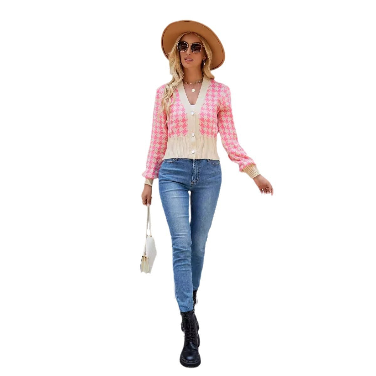 Jacquard Loose-fitting Lantern Sleeve Knitted Sweater