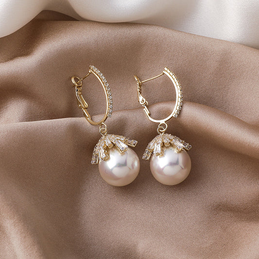 Luxury Faux Pearl Drop Earrings | Sparkling Crystal Hoops
