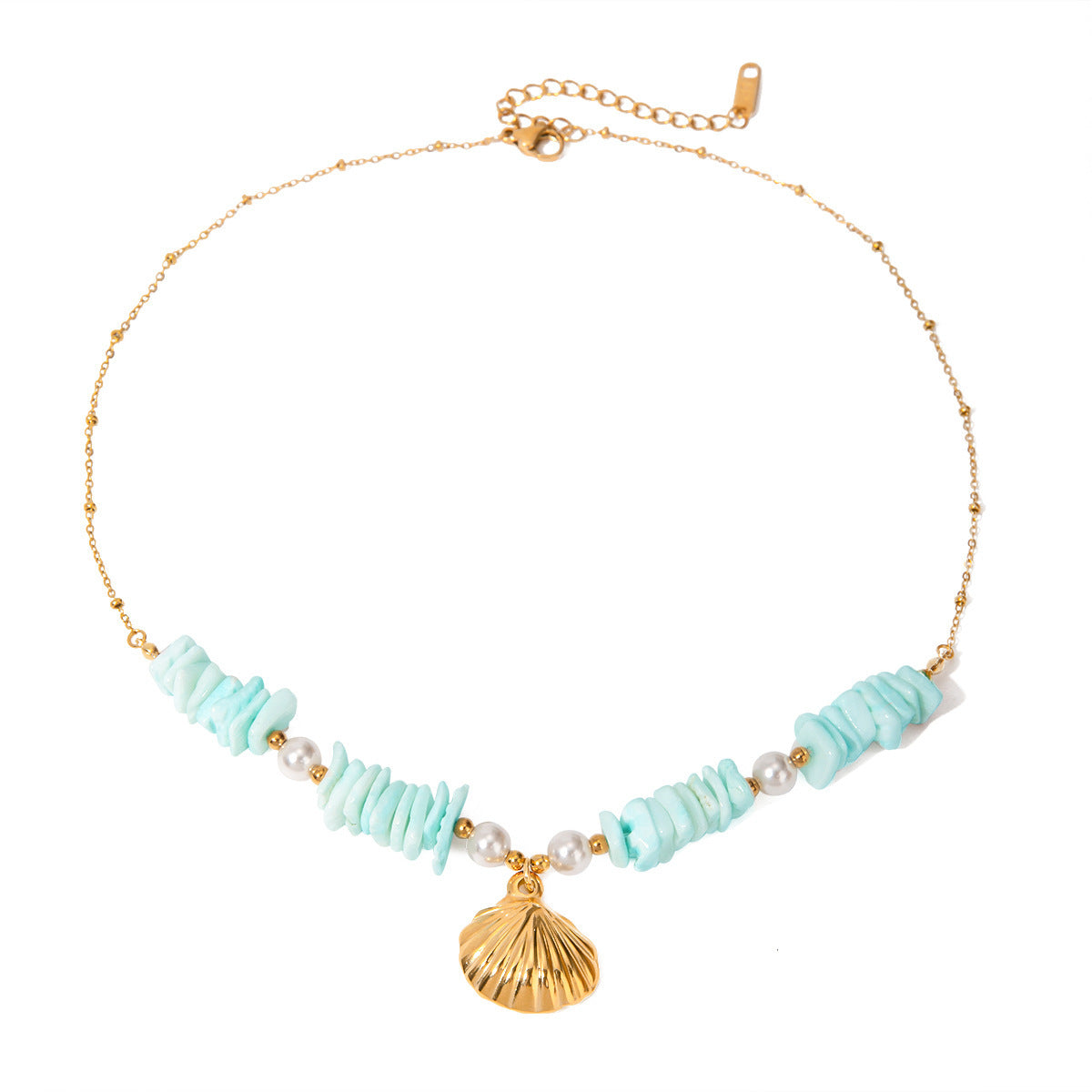 Mint Green Shell Patch Pearl Shell Pendant Necklace Jewelry For Women's