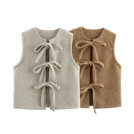 New Wool Quality Bowknot Decoration Vest Coat Women's