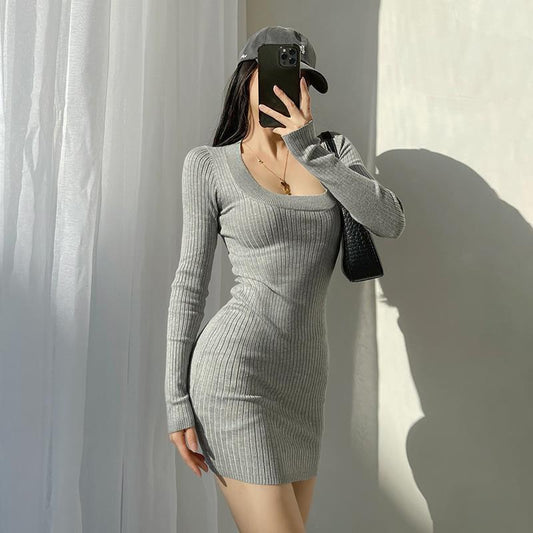 French Slim Knitted Dress Slim fit Bodycon Dress Women's