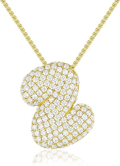 Custom Initial Necklace | Sparkle Alphabet Pendant Brass Zircon Balloon English Letter Necklace