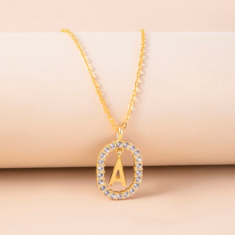 Gold Initial Pendant Necklace – Shine with Your Letter  Crystal Letter Necklace Gold Name Initial Alphabet Oval Pendant Necklaces For Women