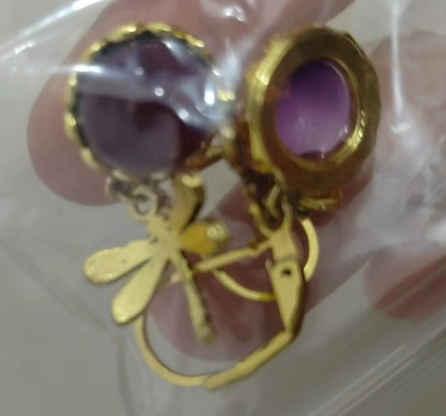 Vintage Inspired Dragonfly Dangle Earrings with Iridescent Cabochons